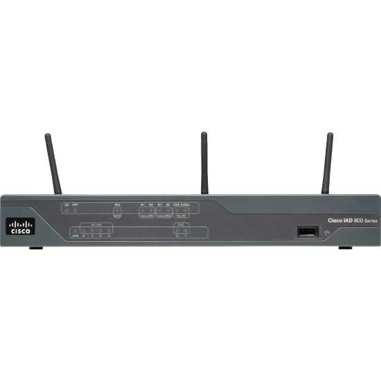 Picture of Cisco 881W Wi-Fi 4 IEEE 802.11n  Wireless Integrated Services Router - 2.40 GHz ISM Band - 3 x Antenna - 6.75 MB/s Wireless Speed - 4 x Network Port - 1 x Broadband Port - USB - PoE Ports - Fast Ethernet - Desktop