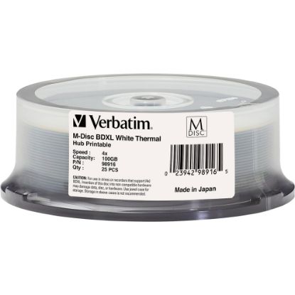 Picture of Verbatim M DISC BDXL - 4x - 100 GB - Thermal Printable, Hub Printable - 25pk Spindle - 25pk Spindle