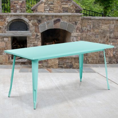 Picture of Flash Furniture Commercial Grade Indoor/Outdoor Metal Table, 29-1/2inH x 31-1/2inW x 63inD, Mint Green