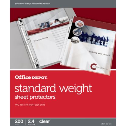 Picture of Office Depot Brand Standard Weight Sheet Protectors, 8-1/2in x 11in, Clear, Pack Of 200