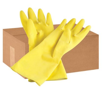 Picture of Tradex International Flock-Lined Latex General Purpose Gloves, Small, Yellow, Pack of 12 pairs