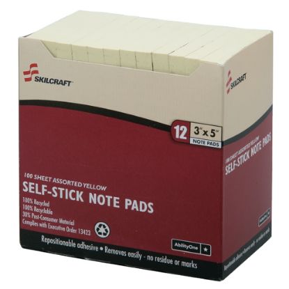 Picture of SKILCRAFT 3in x 5in 30% Recycled Self-Stick Notes, Yellow (AbilityOne 7530-01-116-7865)