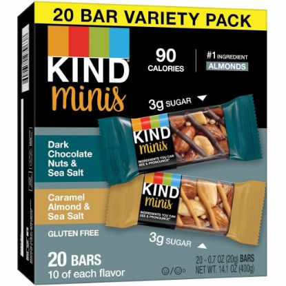 Picture of KIND Minis Nuts & Sea Salt Nut Bars Variety - Cholesterol-free, Gluten-free, Low Glycemic, Trans Fat Free, Low Sugar, Low Sodium - Dark Chocolate Nuts and Sea Salt, Caramel Almond and Sea Salt - 1.03 lb - 20 / Pack