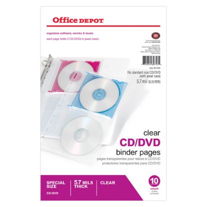 Picture of Office Depot Brand CD/DVD Binder Pages, 6in x 10 1/2in, Clear, Pack Of 10