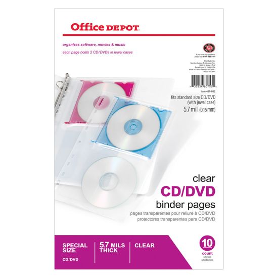 Picture of Office Depot Brand CD/DVD Binder Pages, 6in x 10 1/2in, Clear, Pack Of 10