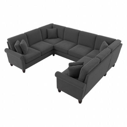 Picture of Bush Furniture Coventry 113inW U-Shaped Sectional Couch, Charcoal Gray Herringbone, Standard Delivery