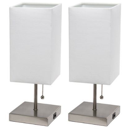 Picture of Simple Designs Petite Stick Lamps With USB Charging Port, White Shade/Brushed Nickel Base, Set Of 2 Lamps