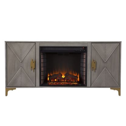 Picture of SEI Furniture Lantara Electric Fireplace, 26-1/2inH x 56inW x 16-3/4inD, Graywash/Gold