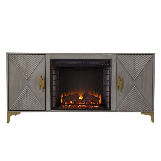 Picture of SEI Furniture Lantara Electric Fireplace, 26-1/2inH x 56inW x 16-3/4inD, Graywash/Gold