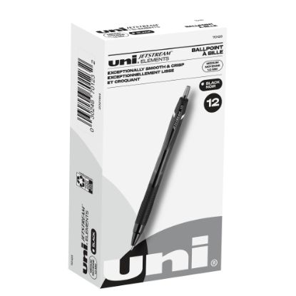 Picture of uni-ball Jetstream Elements Retractable Ballpoint Pens, Medium Point, 1.0 mm, Black Barrel, Black Ink, Pack Of 12 Pens