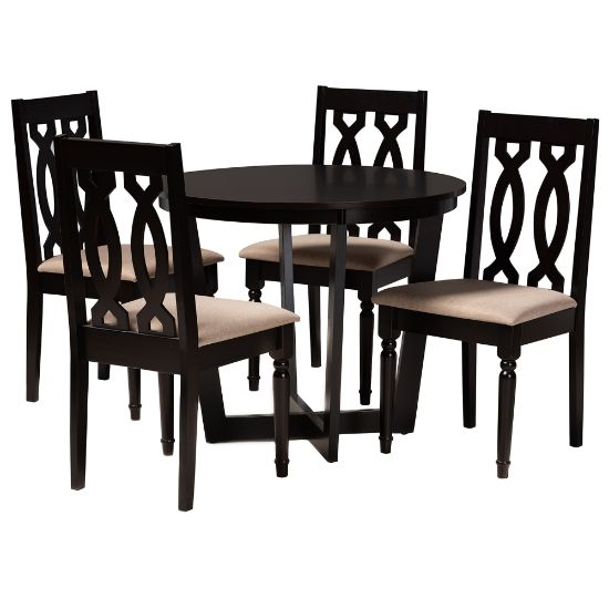 Picture of Baxton Studio Julie 5-Piece Dining Set, 29-15/16inH x 35-7/16inW x 35-7/16inD, Sand/Dark Brown