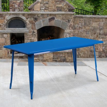 Picture of Flash Furniture Commercial Grade Indoor/Outdoor Metal Table, 29-1/2inH x 31-1/2inW x 63inD, Blue