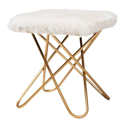 Picture of Baxton Studio Glam And Luxe Faux Fur Ottoman, White/Gold