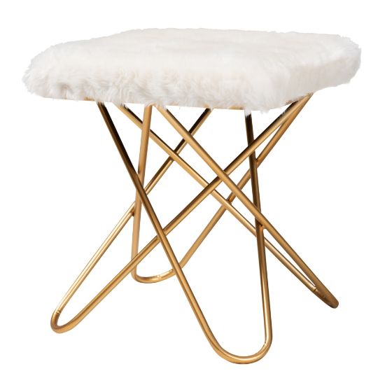 Picture of Baxton Studio Glam And Luxe Faux Fur Ottoman, White/Gold