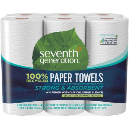 Picture of Seventh Generation 100% Recycled Paper Towels - 2 Ply - 11in x 5.40in - 140 Sheets/Roll - White - Paper - 6 Per Pack - 4 / Carton