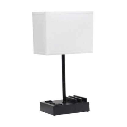 Picture of Simple Designs Multi-Use Table Lamp with 2 USB Ports and Charging Outlet, 15-5/16inH, White/Black