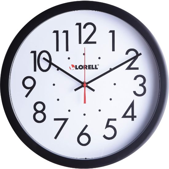 Picture of Lorell 14-1/2in Self-Set Wall Clock - Analog - Quartz - White Main Dial - Black