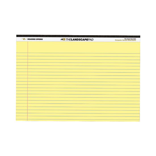 Picture of Roaring Spring Wide College Ruled Landscape Legal Pad, 11in x 9.5in 40 Sheets, Canary - 40 Sheets - 80 Pages - Printed - Stapled/Tapebound - Both Side Ruling Surface Red Margin - 20 lb Basis Weight