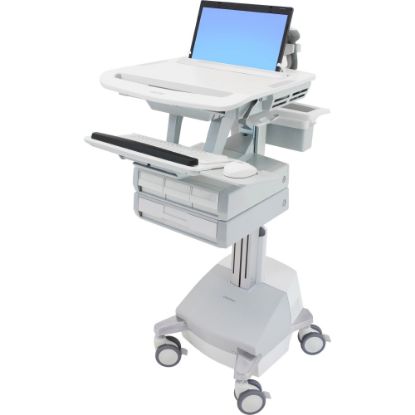 Picture of Ergotron StyleView Laptop Cart Desk Workstation SLA Powered, 4 Drawers, 50-1/2inH x 17-1/2inW x 30-3/4inD, White/Gray