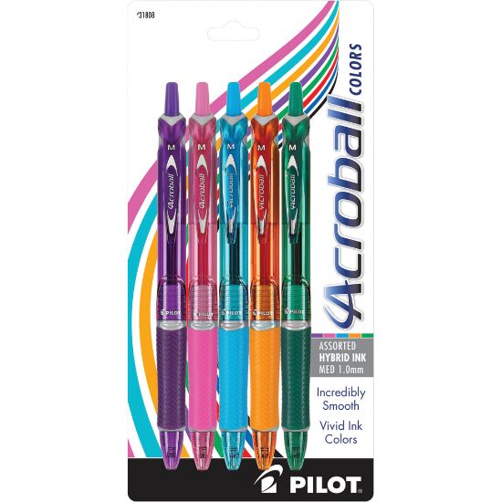 Picture of Pilot Acroball Retractable Hybrid Gel Pens, Medium Point, 1.0 mm, Assorted Barrels, Assorted Ink Colors, Pack Of 5 Pens