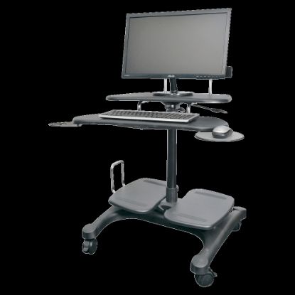 Picture of Kantek Sit to Stand Mobile Height Adjustable Computer Workstation With LCD Monitor Mount Pole, 48-1/2inH x 27-1/2inW x 25inD, Black