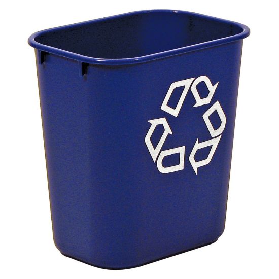 Picture of Rubbermaid Deskside "We Recycle" Container, 3 1/4 Gallons (12.3L), 12 1/8inH x 11 3/8inW x 8 1/4inD, Blue