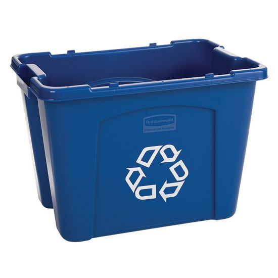 Picture of Rubbermaid Computer Paper Collection "We Recycle" Container, 14 Gallons, 13 1/2inH x 20inW x 15inD, Blue