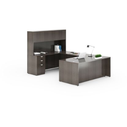 Picture of Boss Office Products Holland Series Executive U-Shaped Desk With File Storage Pedestal And Hutch, Driftwood