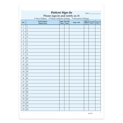 Picture of HIPAA Compliant Patient/Visitor Privacy 2-Part Sign-In Sheets, 8-1/2in x 11in, Blue, Pack Of 250 Sheets