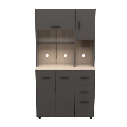 Picture of Inval Storage Cabinet With Microwave Stand, 66-1/8inH x 23-5/8inW x 15-7/16inD, Dark Gray/Maple