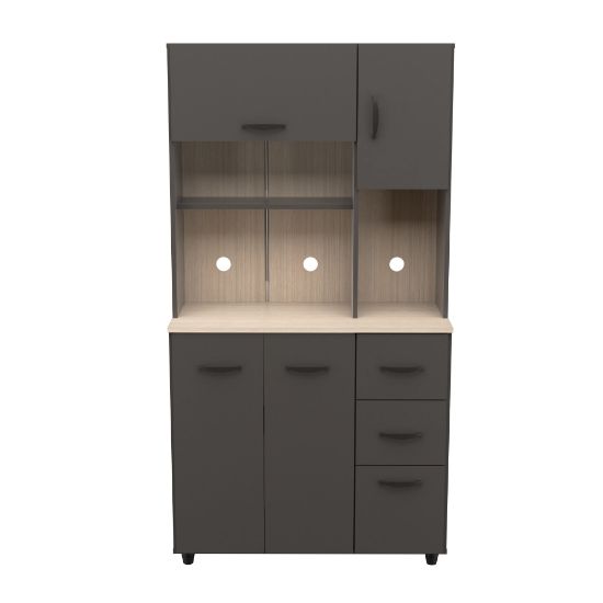 Picture of Inval Storage Cabinet With Microwave Stand, 66-1/8inH x 23-5/8inW x 15-7/16inD, Dark Gray/Maple