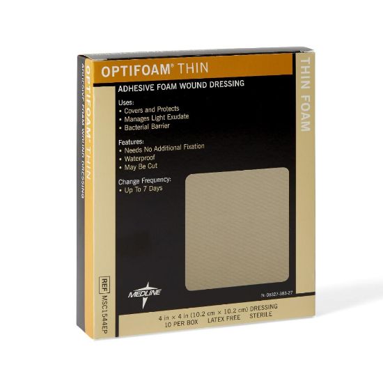 Picture of Medline Optifoam Thin Adhesive Dressings, 4in x 4in, Tan, Pack Of 10