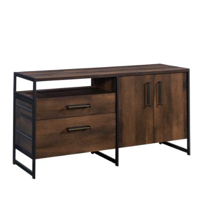 Picture of Sauder Briarbrook Modern Entertainment Credenza Cabinet For 60in TVs With Doors And Drawers, 29-3/4inH x 58inW x 18-1/2inD, Barrel Oak/Black