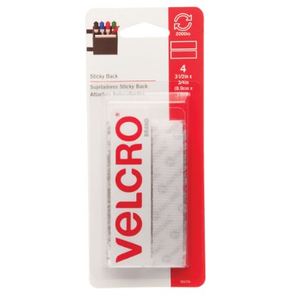 Picture of VELCRO Brand Sticky Back Tape, 3/4in x 3 1/2in, White, 4 Strips Per Pack, Set Of 6 Packs