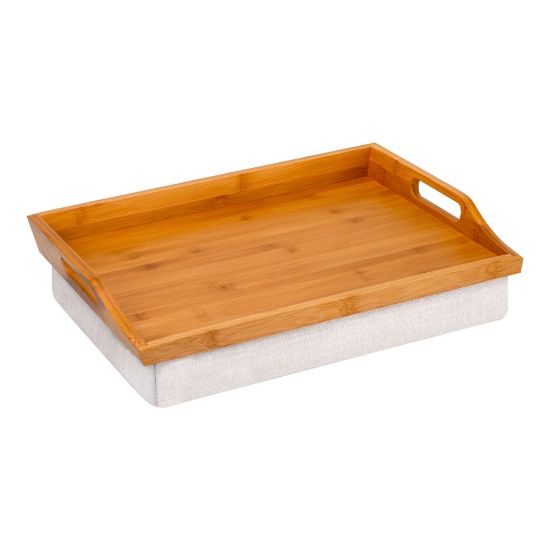 Picture of Rossie Home Lap Tray With Pillow, 4.1inH  x 17.5inW x 13.5inD, Bamboo/Natural