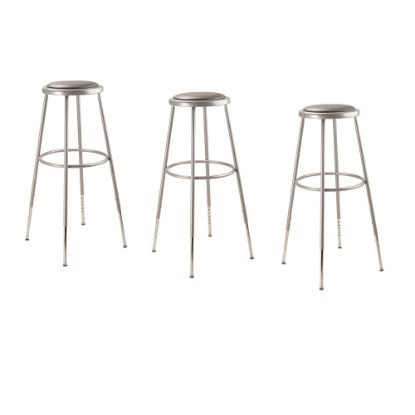 Picture of National Public Seating Adjustable Vinyl-Padded Stools, 31 - 38 1/2inH, Gray, Set Of 3