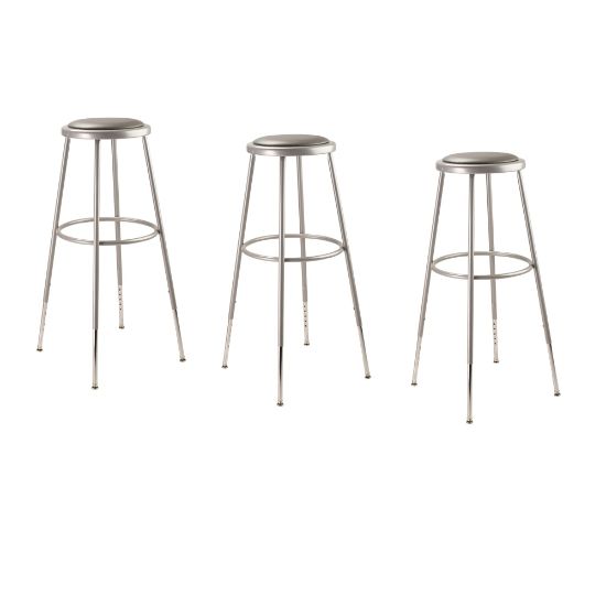 Picture of National Public Seating Adjustable Vinyl-Padded Stools, 31 - 38 1/2inH, Gray, Set Of 3