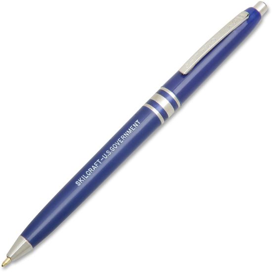 Picture of SKILCRAFT AbilityOne Retractable Ballpoint Pens, Fine Point, Blue Barrel, Blue Ink, Box Of 12 Pens