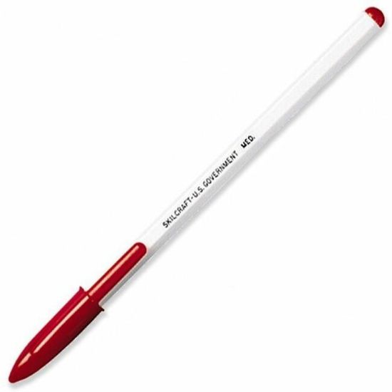 Picture of SKILCRAFT Ballpoint Pens, Medium Point, White Barrel, Red Ink, Pack Of 12