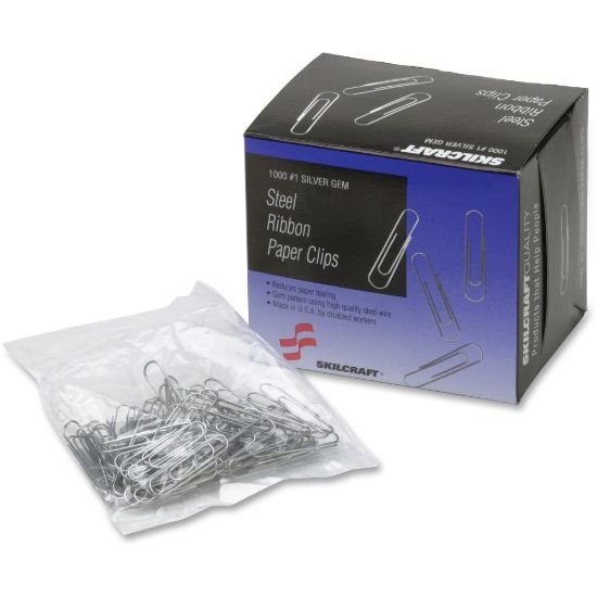 Picture of SKILCRAFT Paper Clips, Box Of 1000, 90% Recycled, Silver (AbilityOne 7510-00-161 4292)