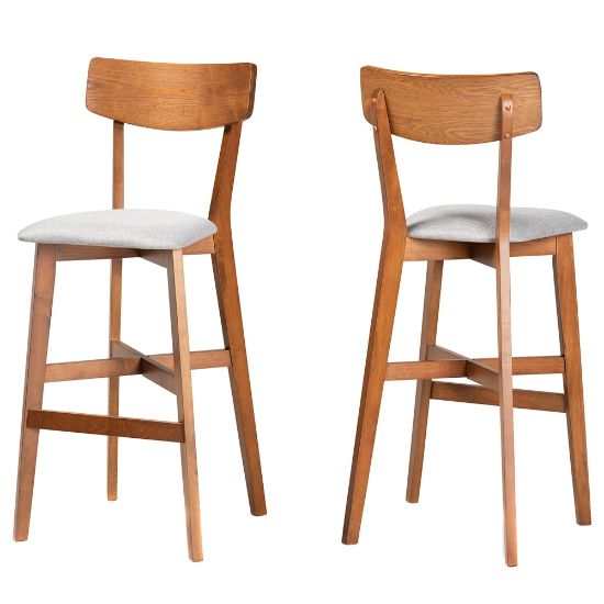 Picture of Baxton Studio Cameron Bar Stools, Gray/Walnut, Set Of 2 Stools