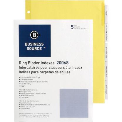 Picture of Business Source Buff Stock Ring Binder Indexes - 5 x Divider(s) - Blank Tab(s) - 5 Tab(s)/Set2in Tab Width - 8.5in Divider Width x 11in Divider Length - Letter - 3 Hole Punched - Buff Buff Paper Divider - Clear Tab(s) - 250 / Box