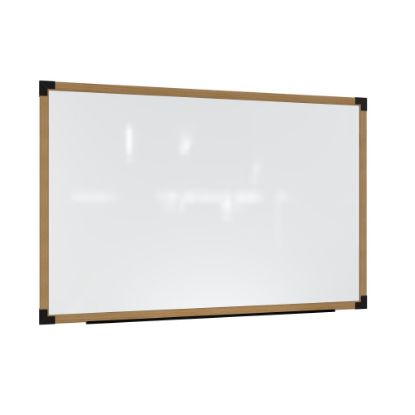 Picture of Ghent Prest Magnetic Dry-Erase Whiteboard, Porcelain, 50-1/4in x 62-1/4in, White, Natural Wood Frame