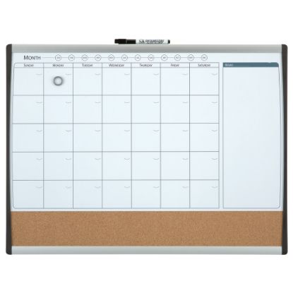 Picture of Quartet Calendar Magnetic Dry-Erase Whiteboard, 17in x 23in, Black/Silver Plastic Frame