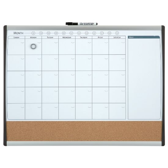 Picture of Quartet Calendar Magnetic Dry-Erase Whiteboard, 17in x 23in, Black/Silver Plastic Frame