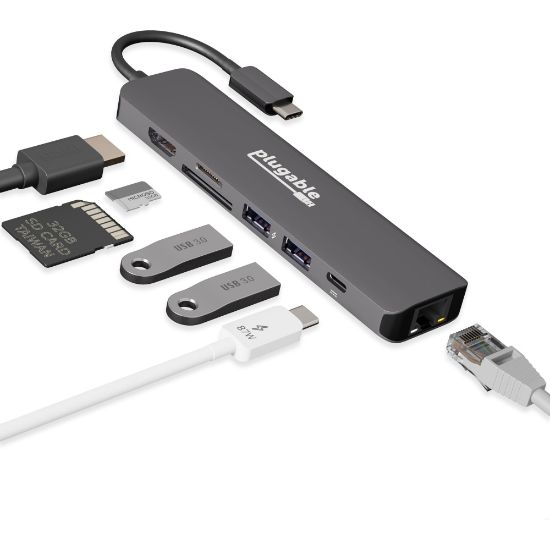 Picture of 7-in-1 USB C Hub Multiport Adapter with Ethernet - (92W Charging, Gigabit Ethernet, 4K HDMI, 2x USB, SD/microSD)