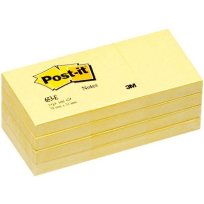 Picture of Post-it Notes Original Notepads - 1 3/8in x 1 7/8in - Rectangle - 100 Sheets per Pad - Unruled - Canary Yellow - Paper - Self-adhesive, Repositionable - 24 / Bundle