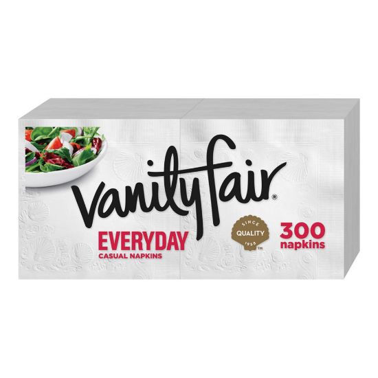 Picture of Vanity Fair Everyday Napkins, 2 Ply, 13in x 12-3/4in, White, 300 Per Pack, Case Of 8 Packs