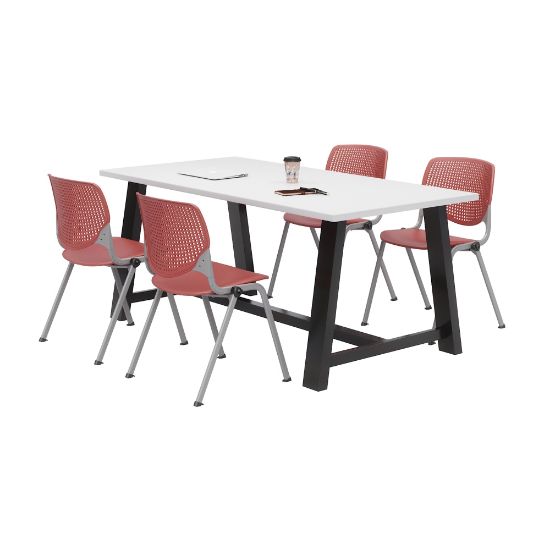 Picture of KFI Studios Midtown Table With 4 Stacking Chairs, Designer White/Coral Orange