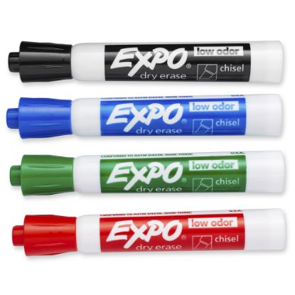 Picture of EXPO Low-Odor Dry-Erase Markers, Chisel Point, Assorted Colors, Pack Of 4